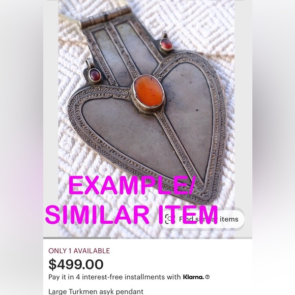 Impressive TURKMEN ANTIQUE TRIBAL ASYK SILVER PENDANT Carnelian Stone (OBO!) 🤗 - Picture 3 of 16